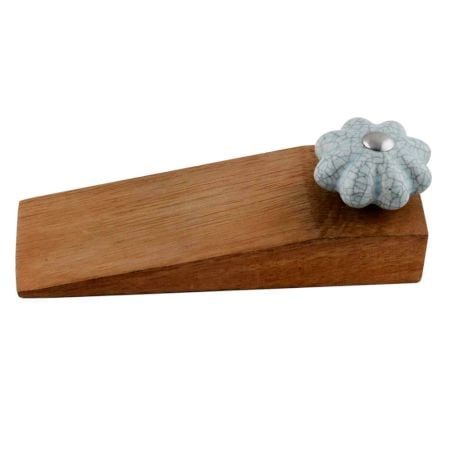 2 Pieces Baby Blue Crackle Wooden Door Stopper